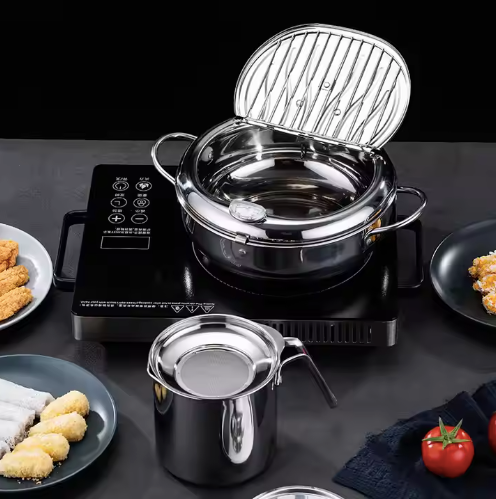 Stainless Steel Tempura Deep-Fryer Pot with lid