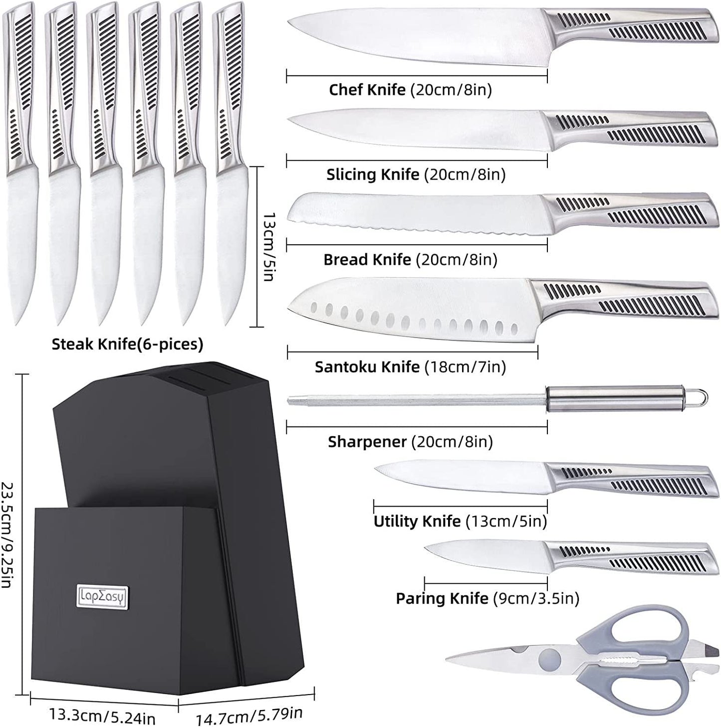 15 Piece High Carbon German Stainless Steel Knife Set With Block