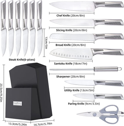 15 Piece High Carbon German Stainless Steel Knife Set With Block